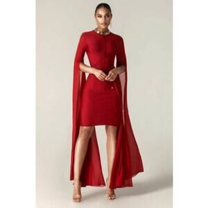 Alieva Ziba Bandage Shawl Sleeves Midi Dress Maroon SZ L